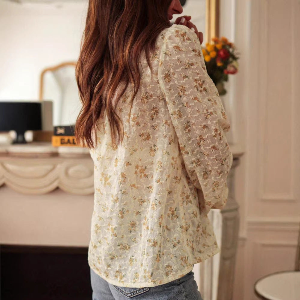 Casual And Elegant Lace-panelled Printed Shirt