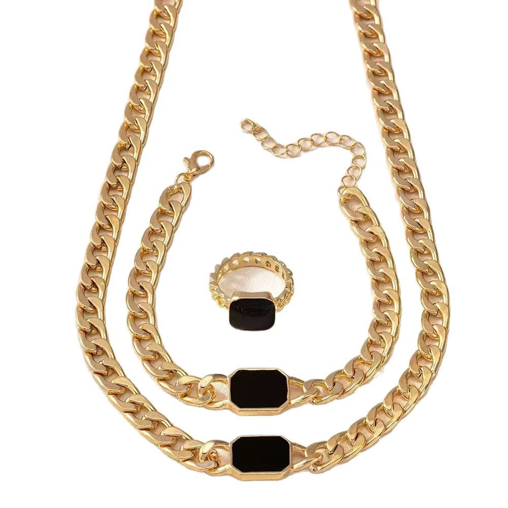 Geometric Square Chain Necklace Bracelet Ring Jewelry Set