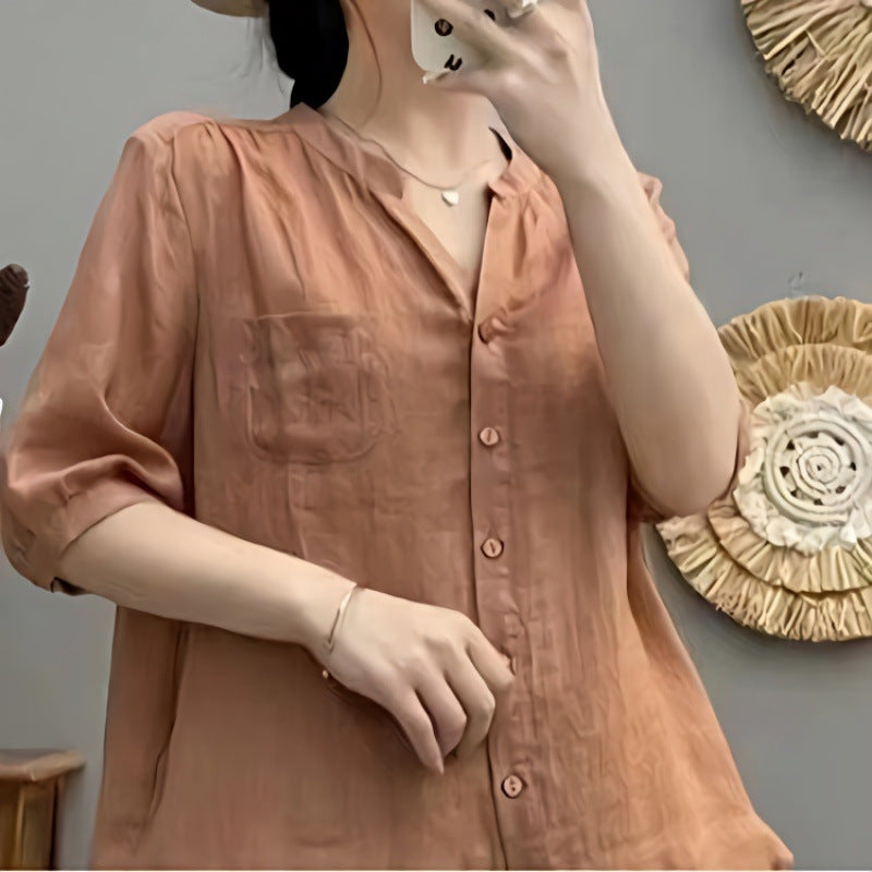 Versatile Lightweight Shirt In Premium Ramie Fabric Solid Color