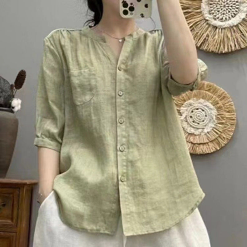 Versatile Lightweight Shirt In Premium Ramie Fabric Solid Color