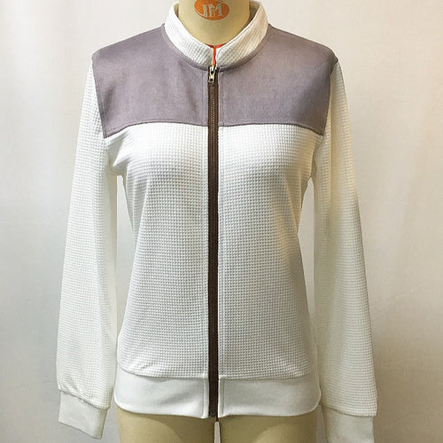 Casual Color-Block Zip-Up Long-Sleeve Sports Top