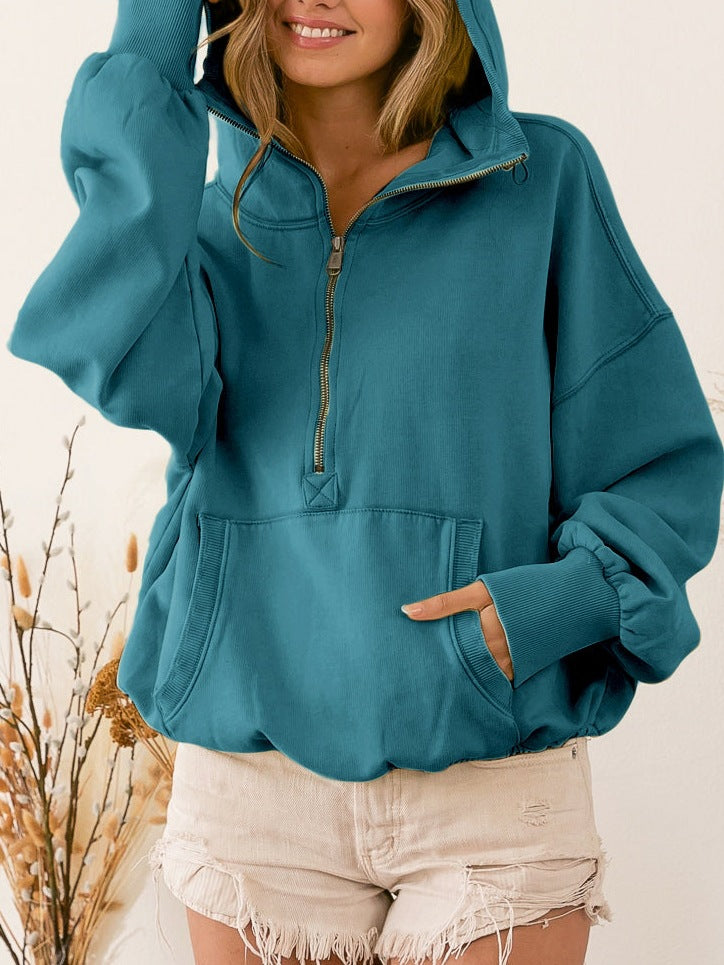 Zip-up Hoodie Sports Hoodie Solid-color Pullover Top