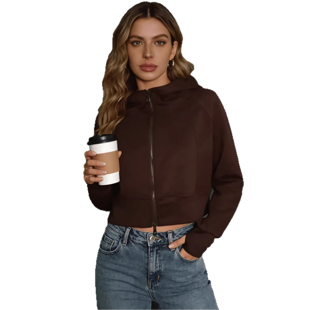 Retro Double Zip Hooded Fleece Lined Sweatshirt Short Cardigan Jacket