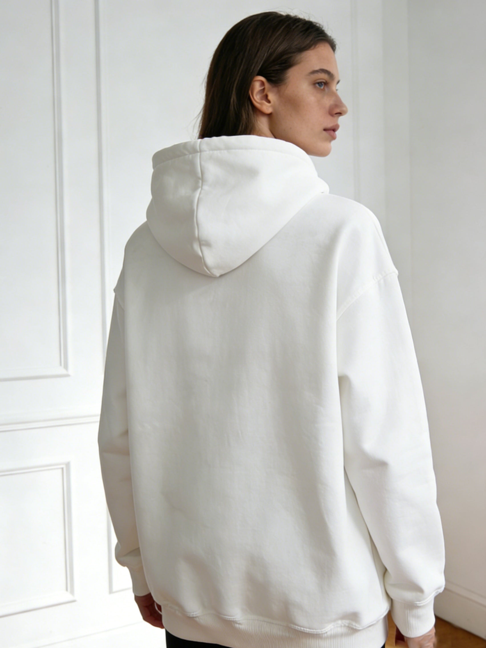 White Oversize Slogan Embroidered Hoodie