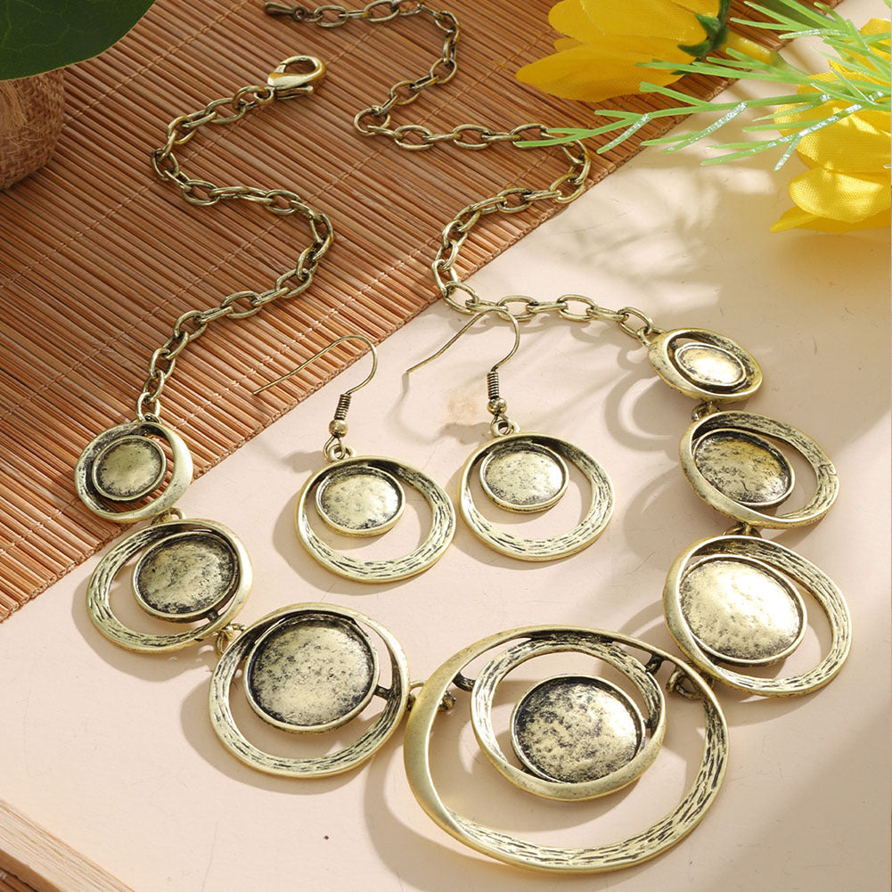 Retro Oil-dropped Hollow Round Earrings Women's Necklace
