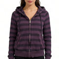 Purple And Black Striped Hooded Casual Sweatshirt