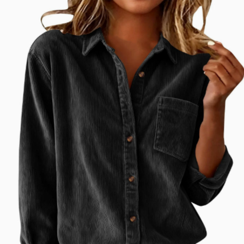 Corduroy Casual Loose Thick Shirt With Striped Turn-Down Collar And Long Sleeves