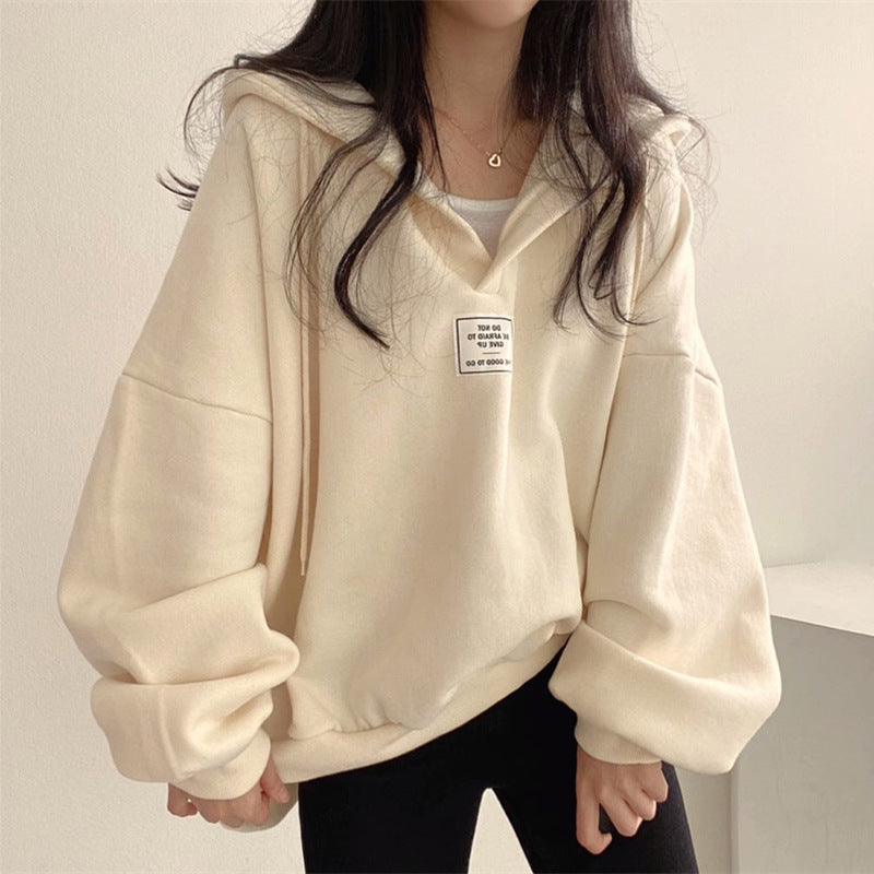 Womens Loose-fitting Versatile Hooded V-neck Sweatshirt