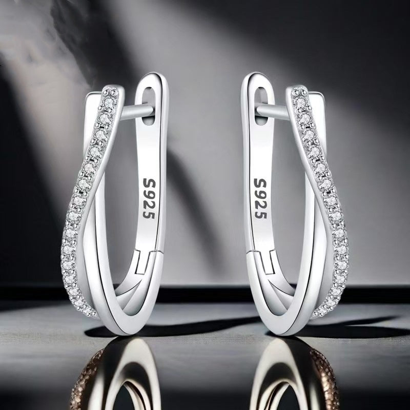 Stone-inlaid Twisted-line Hoop Earrings A Niche Style
