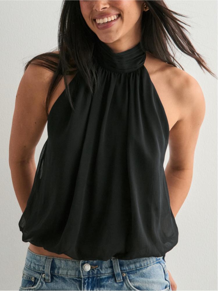 Backless And Neck-hugging Chiffon Top