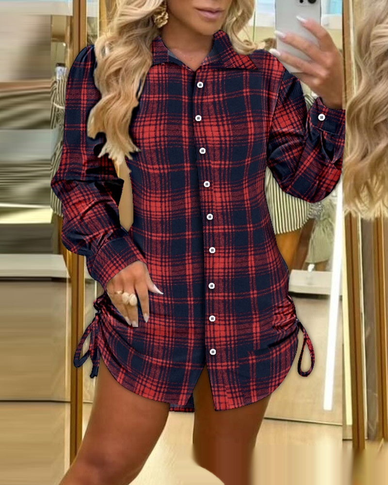 Brushed Flannel Plaid Long Sleeve Shirt Dress
