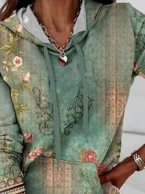 Womens Casual Printed Hoodie With Pockets