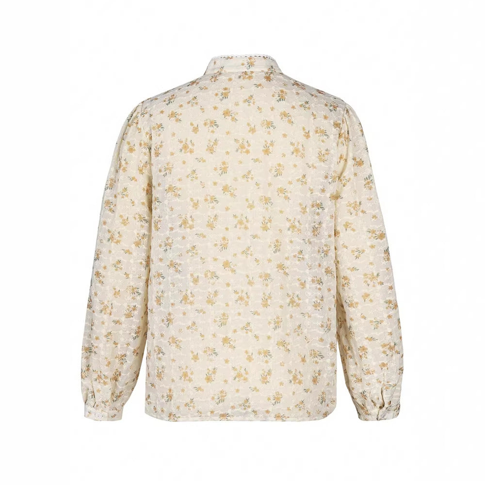 Casual And Elegant Lace-panelled Printed Shirt