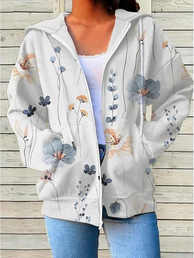Womens Fashionable Casual Printed Zip-Up Hoodie