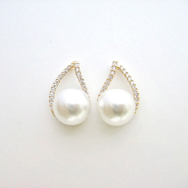 Womens Cubic Zirconia And Pearl Stud Earrings
