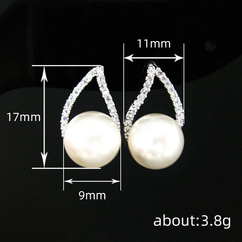 Womens Cubic Zirconia And Pearl Stud Earrings