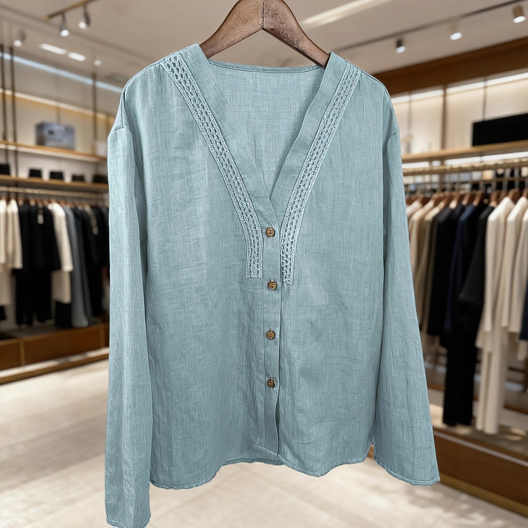 Womens Bohemian V-Neck Linen Shirt