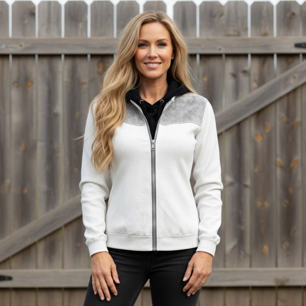 Casual Color-Block Zip-Up Long-Sleeve Sports Top