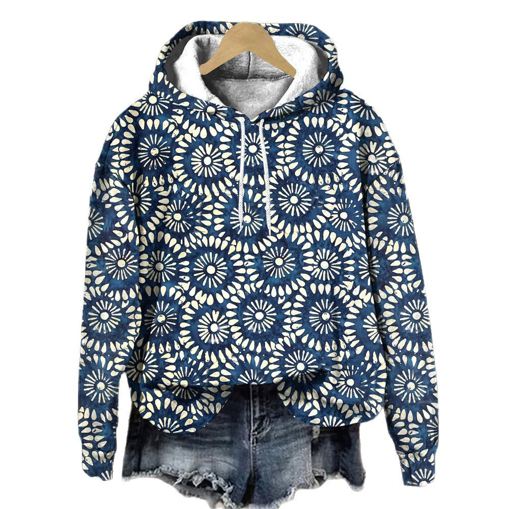 Stylish Floral-patterned Loose-fitting Designer Hoodie For Fall