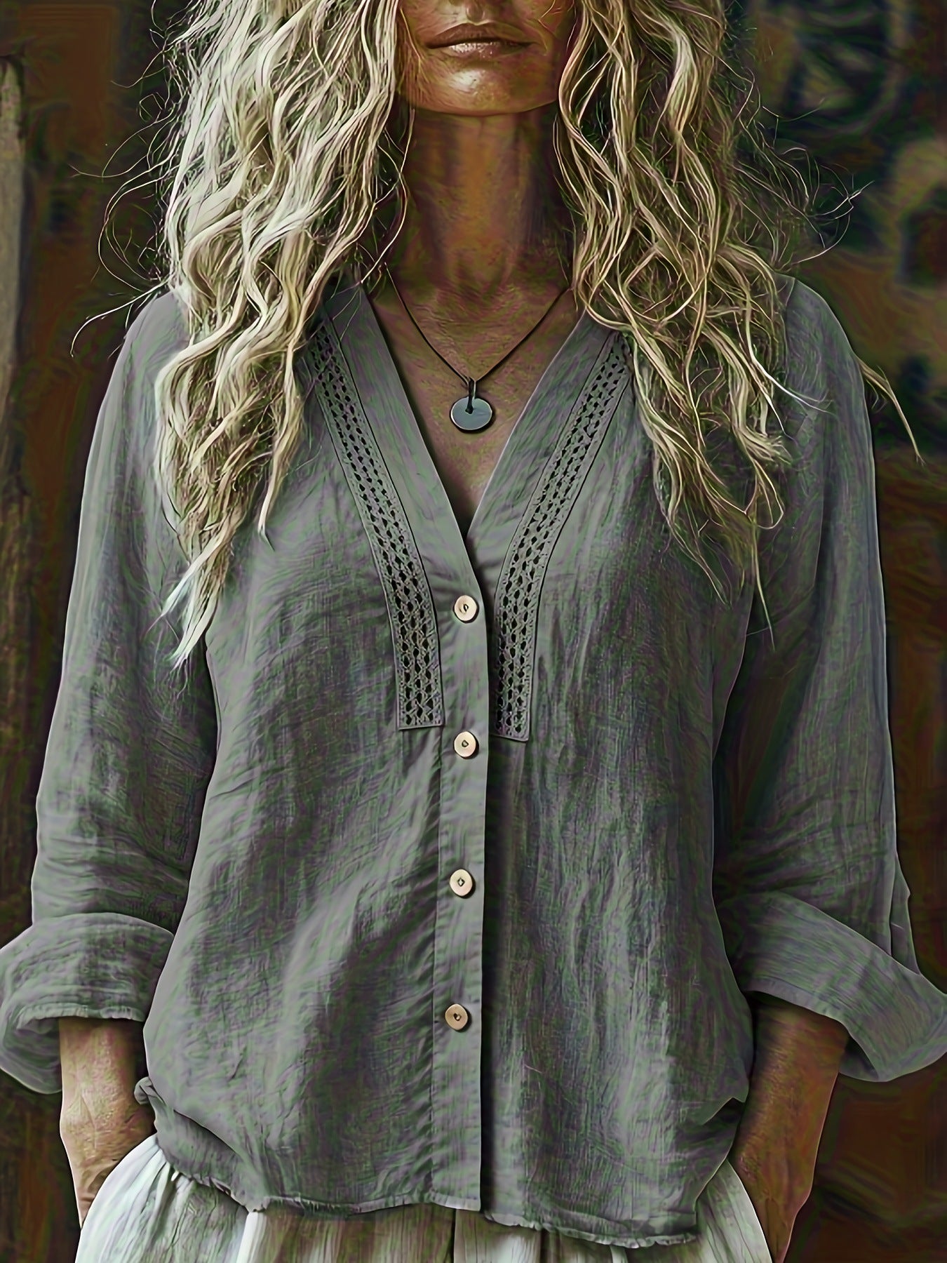 Womens Bohemian V-Neck Linen Shirt