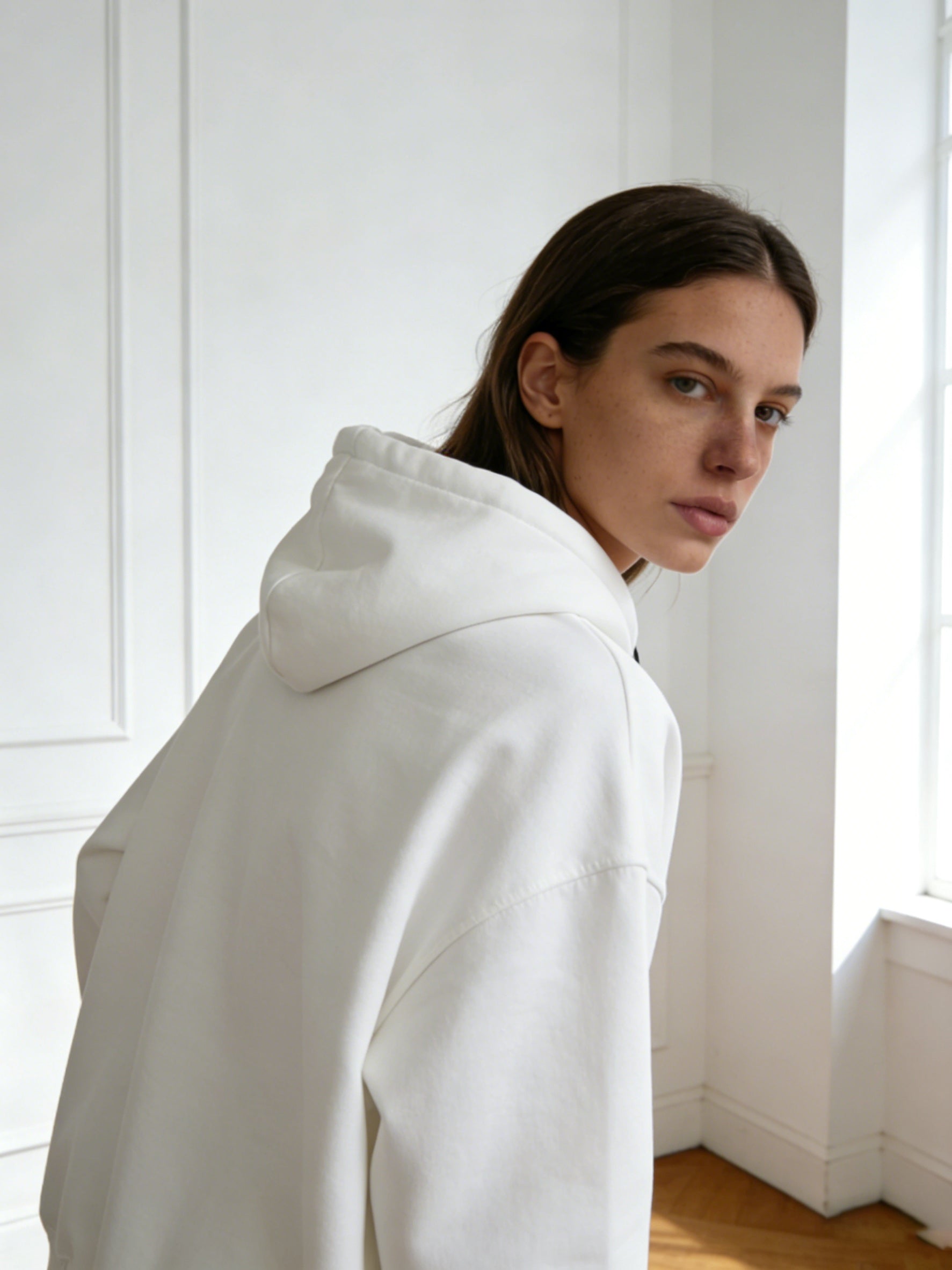 White Oversize Slogan Embroidered Hoodie