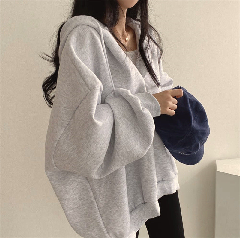 Womens Loose-fitting Versatile Hooded V-neck Sweatshirt