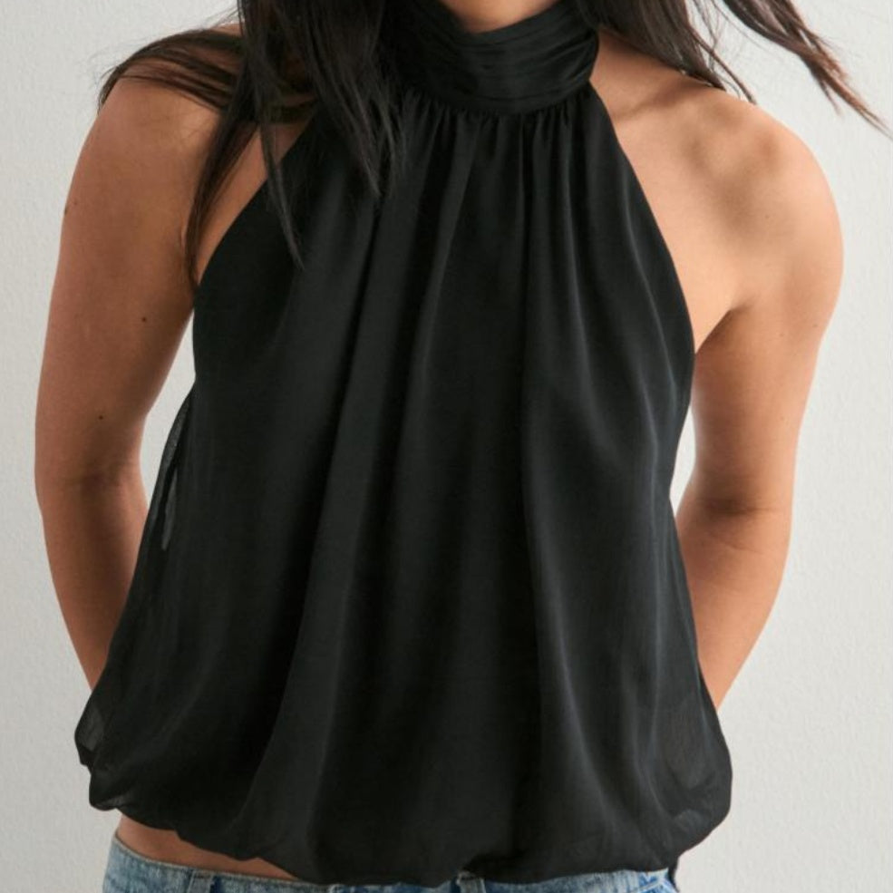 Backless And Neck-hugging Chiffon Top