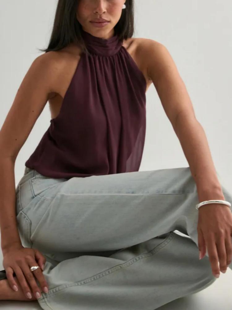 Backless And Neck-hugging Chiffon Top