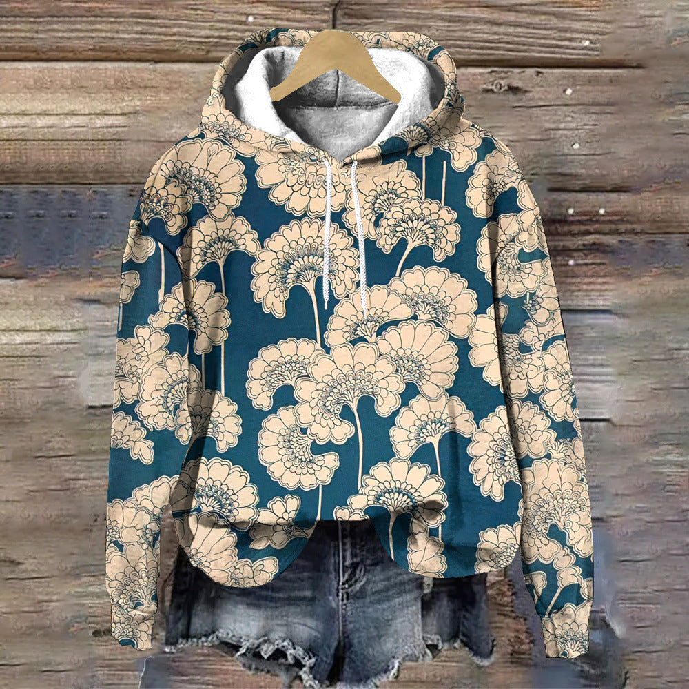 Stylish Floral-patterned Loose-fitting Designer Hoodie For Fall