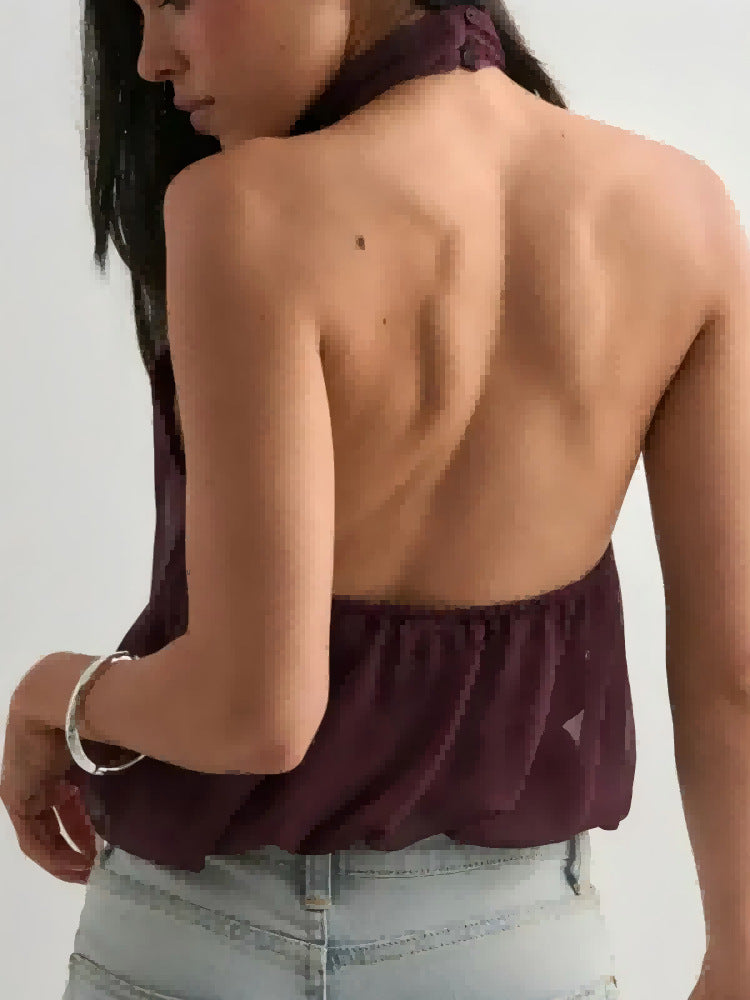 Backless And Neck-hugging Chiffon Top