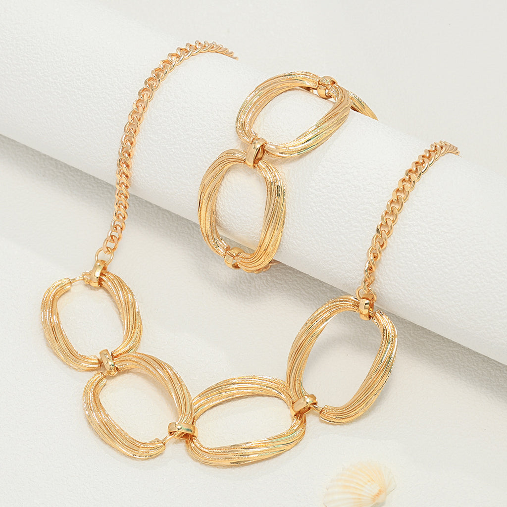 Personality Metal Geometry Creative Simple Necklace Bracelet Jewelry Suit