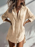 Loose-fitting Womens Solid-color Lapel Shirt