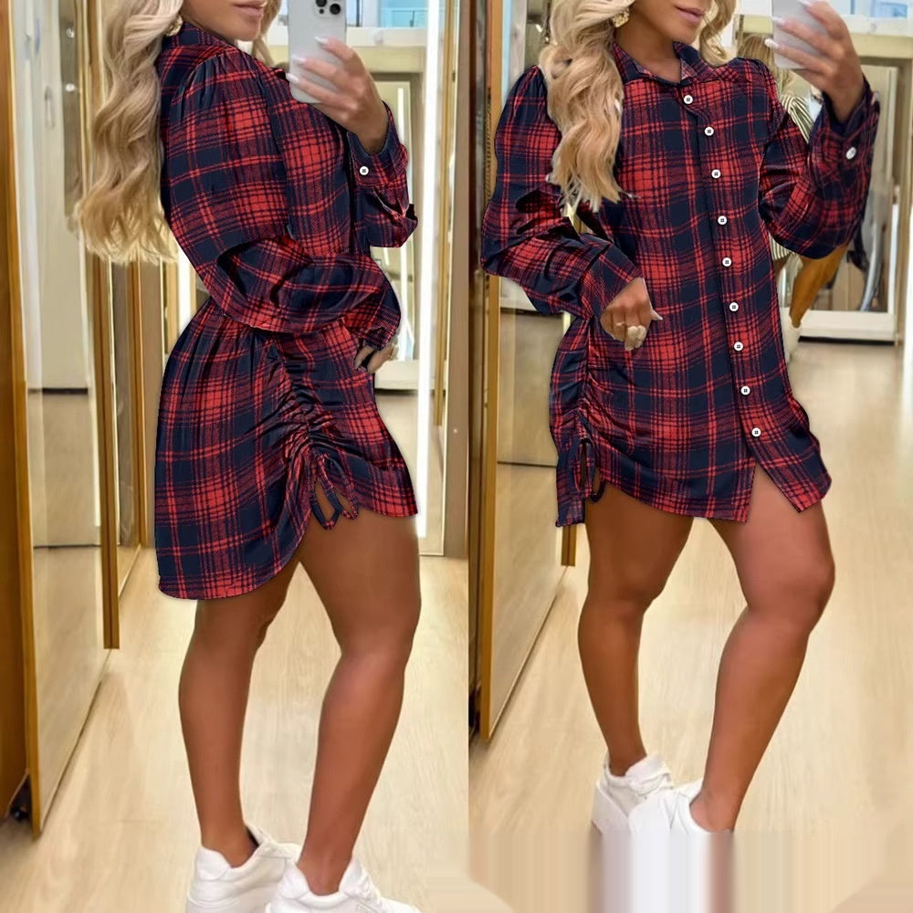 Brushed Flannel Plaid Long Sleeve Shirt Dress